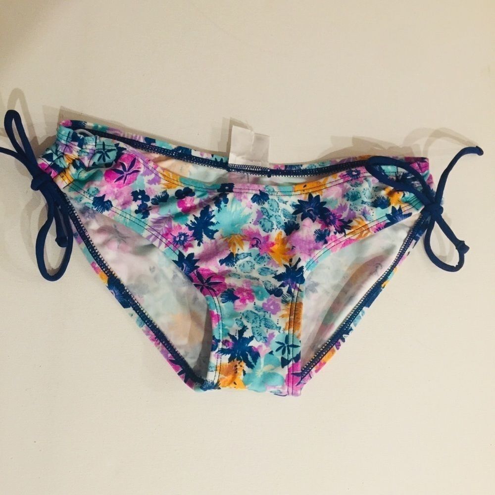 Patagonia Floral Turquoise orange Blue Bikini Bottom Side Scrunch Lo Rise XXS